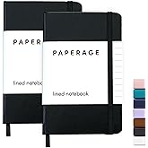 PAPERAGE Lined Pocket Journal Notebook, 2 Pack, (Black), 160 Pages, Small Notebook, 3.6 inches x 5.6 inches - 100 GSM Thick P