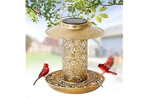 XDW-GIFTS Bird Feeder for Outdoors Solar Hanging Bird Feeder Bird House with Cardinal Feeder Large Capacity Metal Wild Bird Feeder for Garden Decor Unique Gifts & Patio Decor (Bronze, 8 INCH)