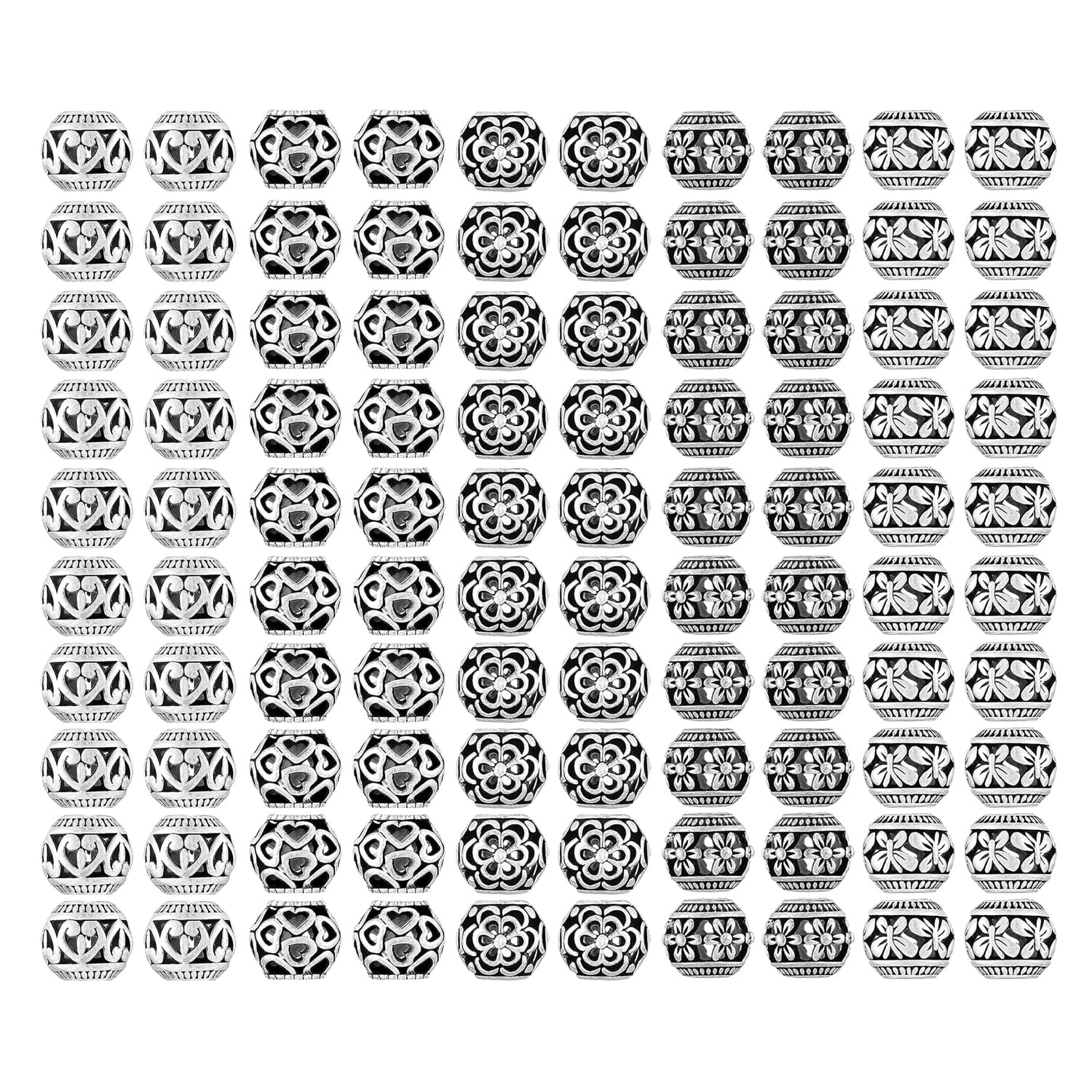 Photo 1 of 100Pcs Metal Tube Spacer Beads Silver Beads for Jewelry Making Necklace Large Hole Paracord Beads Bracelets Spacers Charms Loose Beads-5Style*20