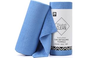 Fantasticlean Microfiber Towels for Cars, Tear Away Car Detailing Cloth Roll, RV Boat Drying Polishing, Edgeless Plush, Coral Fleece, Ultra Absorbent, Scratch-Free, 14" x 14", 20 Pack (Blue)