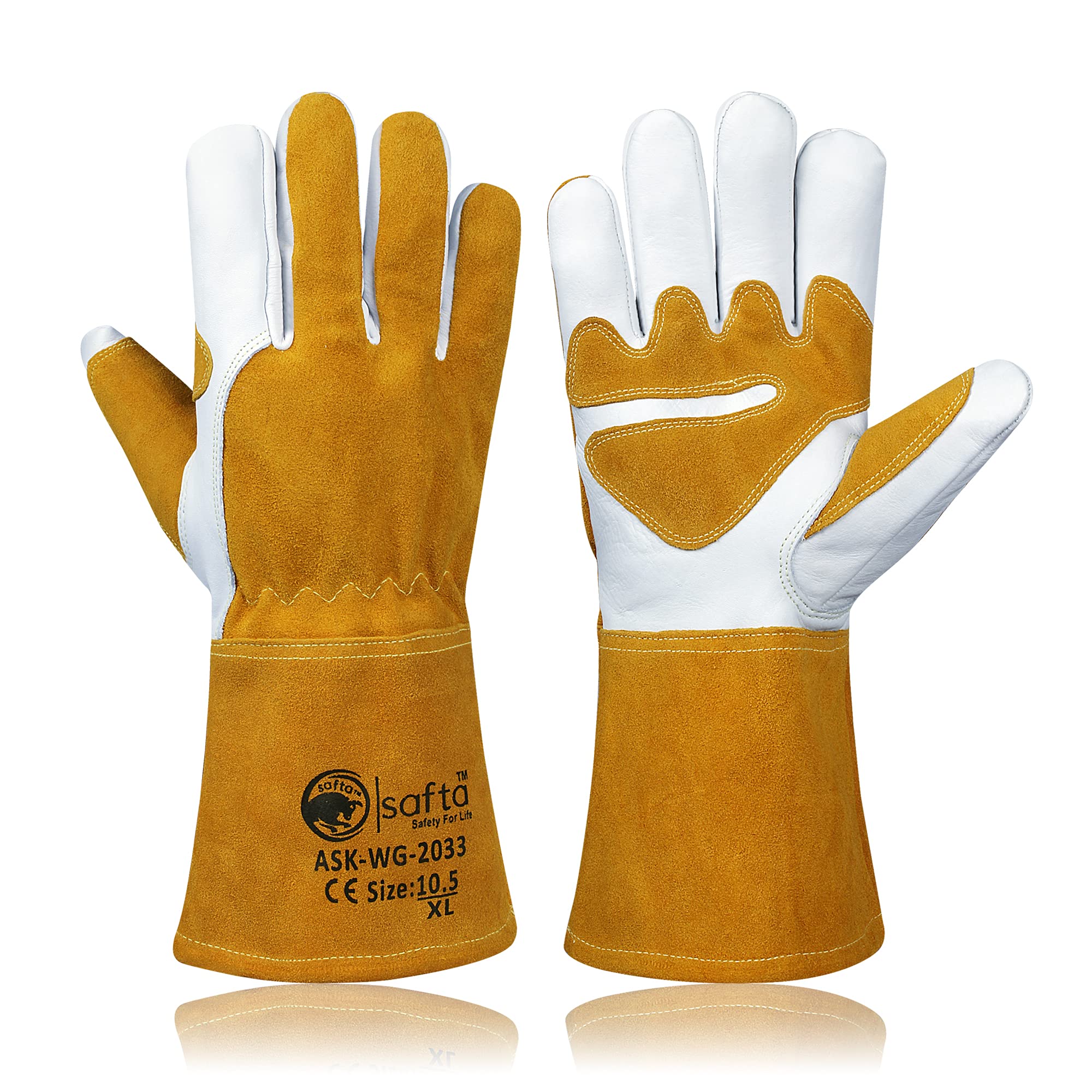 SAFTA Extreme Heat & Fire Resistant Gloves, Kevlar Thornproof Thickening Gauntlets for Welding (TIG, MIG, ARC) , BBQ, Grill, Oven, Stove, Pot Holder, Fireplace, Animal Handling