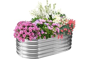 TBMLC 17" Tall Elevated Oval Metal Raised Garden Bed - 4ft x 2ft in Size and 0.8MM Thick Durable Planter Bed/Box for Vegetables Flowers Succulent at Patio/Garden Outdoor (Silver, 4X2X1.4 FT)