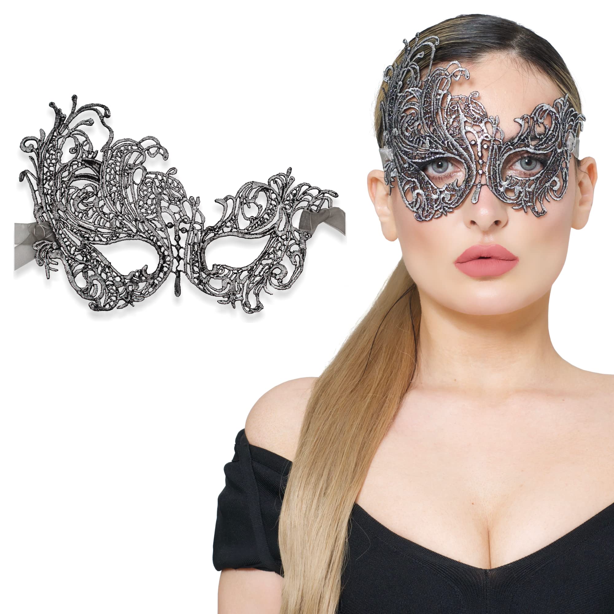 Masquerade Mask For Women Lace Masquerade Masks for Masquerade Party, Swan Silver Chrome, One Size — image 1