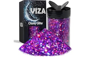 Viza Holographic Chunky Glitter, 7.8oz/220g Deep Purple Craft Glitter for Resin Chunky Nail Flake Sequin Mixed Fine Glitter Powder Bulk Holographic Glitter for Nail Art Tumbler Cosmetic Festival Decor