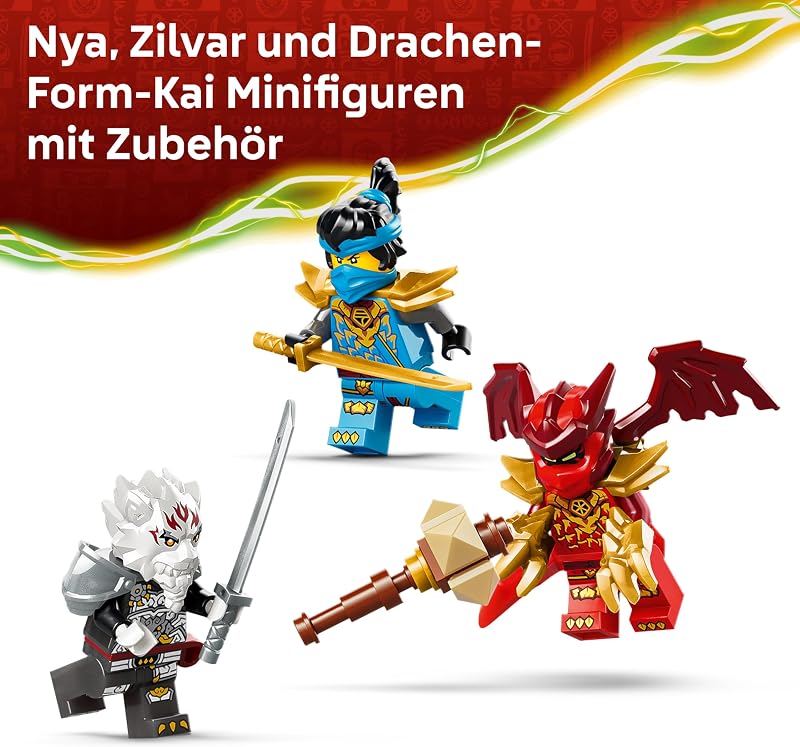 NINJAGO Zilvar auf seinem Drachentier Grimtak - Ninja Spielzeug mit Actionfigur, 3 Minifiguren inklusive Kai & NYA - Geschenkidee für Jungen ab 7 Jahren und Dragons Rising Fans - 71863