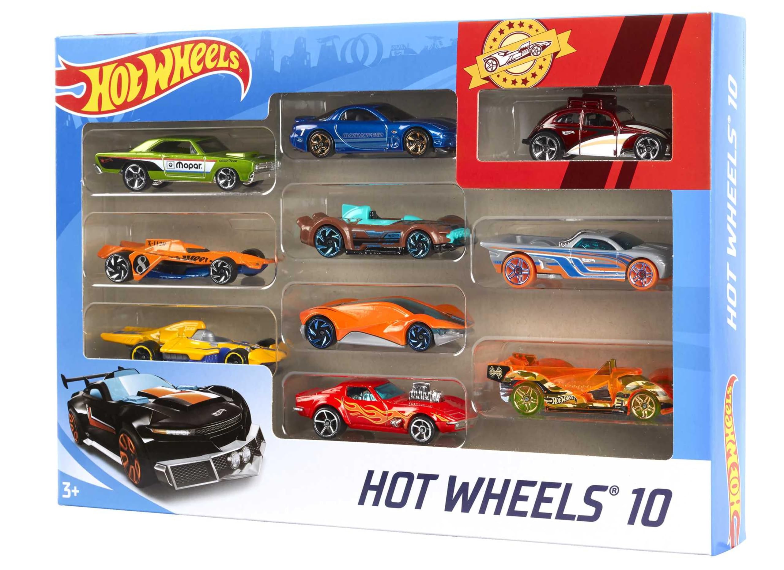 Hot Wheels 1:64 Die-Cast Auto Geschenkset, je 10 Spielzeugautos, zufällige Auswahl, Spielzeug Autos ab 3 Jahren, 10er Pack, Mehrfarbig, 54886 6