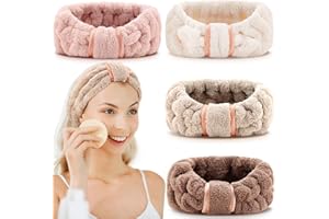 WILLBOND 4 Pack Microfiber Headbands Spa Facial Headbands Makeup Head bands Elastic Terry Cloth Head Wrap for Women Girls Washing Face Makeup Shower Yoga Sports(Coffee, Khaki, Pink and White)