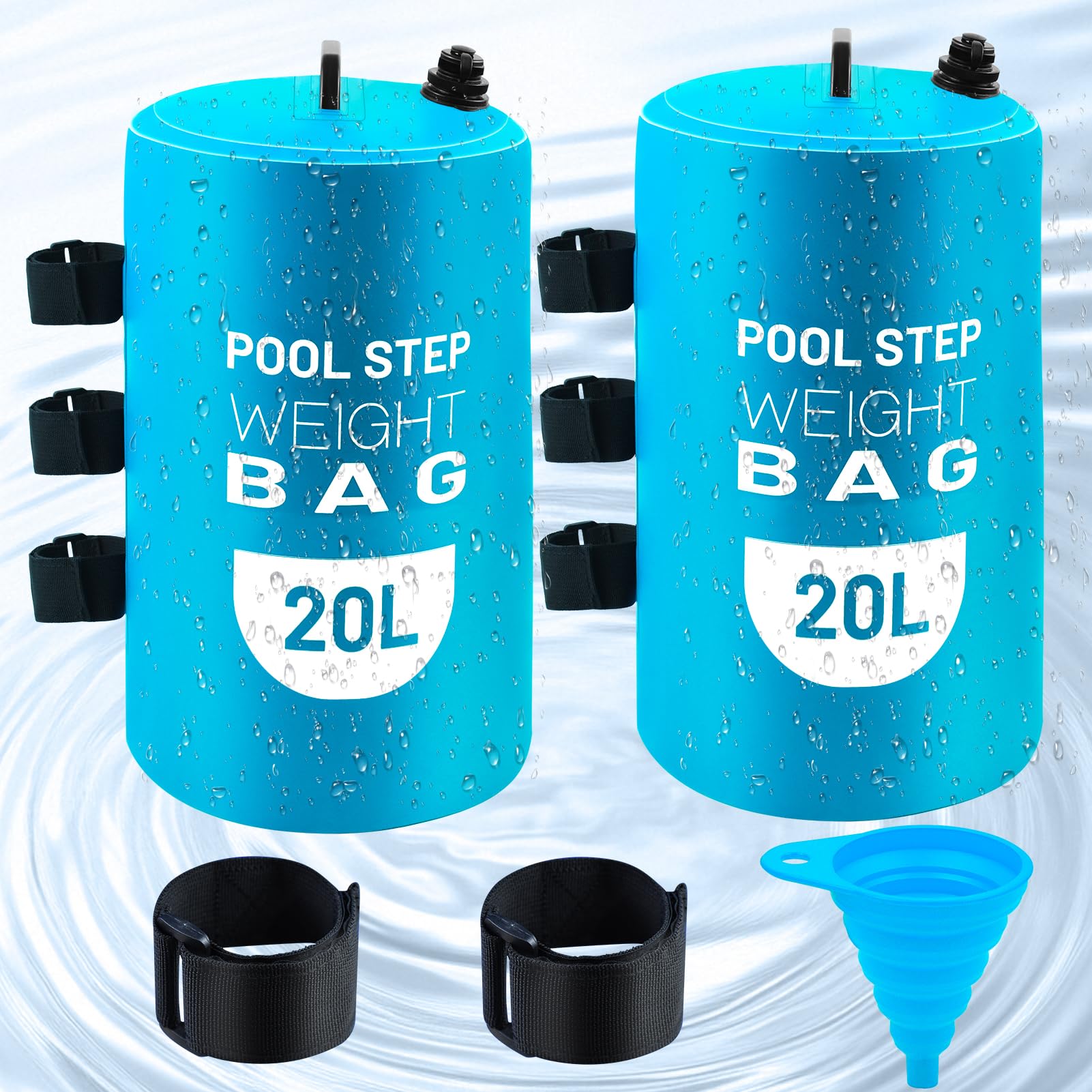 Photo 1 of 2PCS Pool Ladder Weights 20L Universal Pool Step Weights Sand Bag Waterproof 500D PVC Swimming Pool Stair Weights for Above Ground and Inside Pool with 2 Nylon Handles and 1 Funnel Light Blue