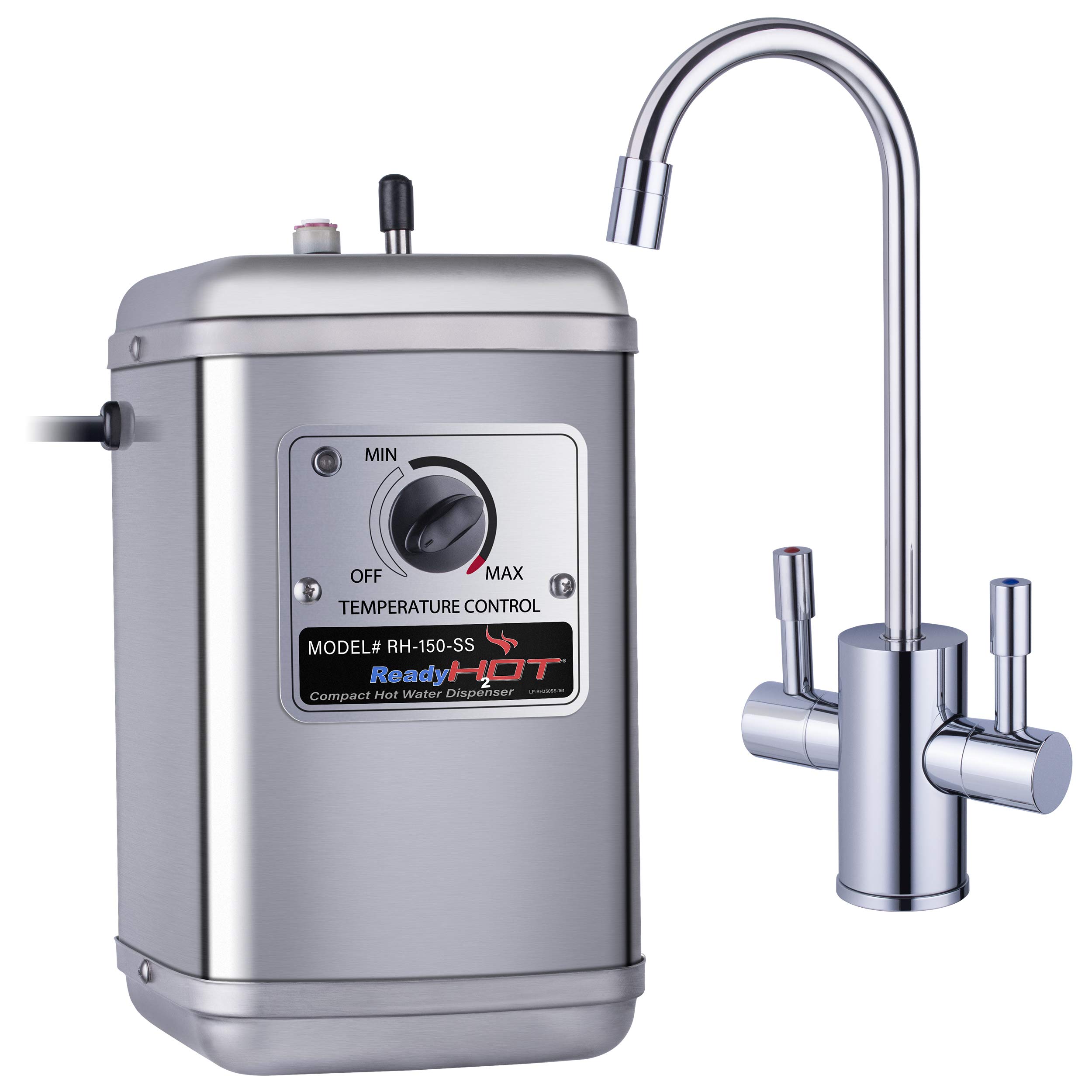 Photo 1 of Ready Hot Compact Instant Hot Water Dispenser, Stainless Steel Tank, Wall Mounted, Adjustable Temperature Control, Includes Hot and Cold Dual-Lever Faucet with Chrome Finish, 41-RH-150-F560-CH