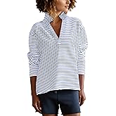 synound Women’s Striped V Neck Sweatshirt Henley Polo Collared Shirts Tops Casual Fleece Long Sleeve Pullover