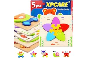 XPCARE 5 Pack Animals Wooden Toddler Puzzles Gifts Toys for 3 4 Toddlers Early Educational Puzzles for Christmas