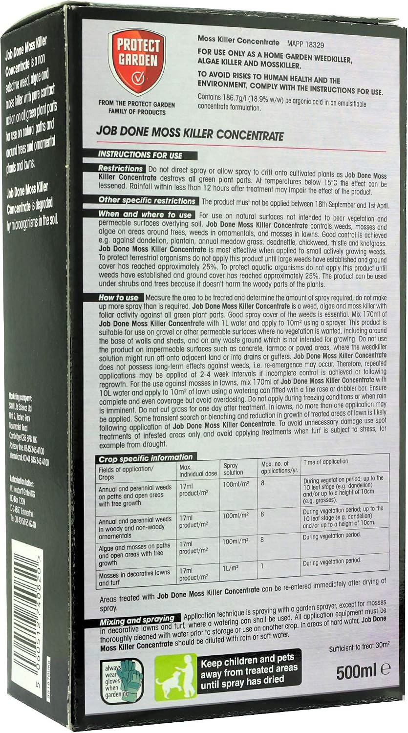 Job Done 86600108 Moss Weedkiller, Targets Moss in Lawns, 500ML, Concentrate - Image 4