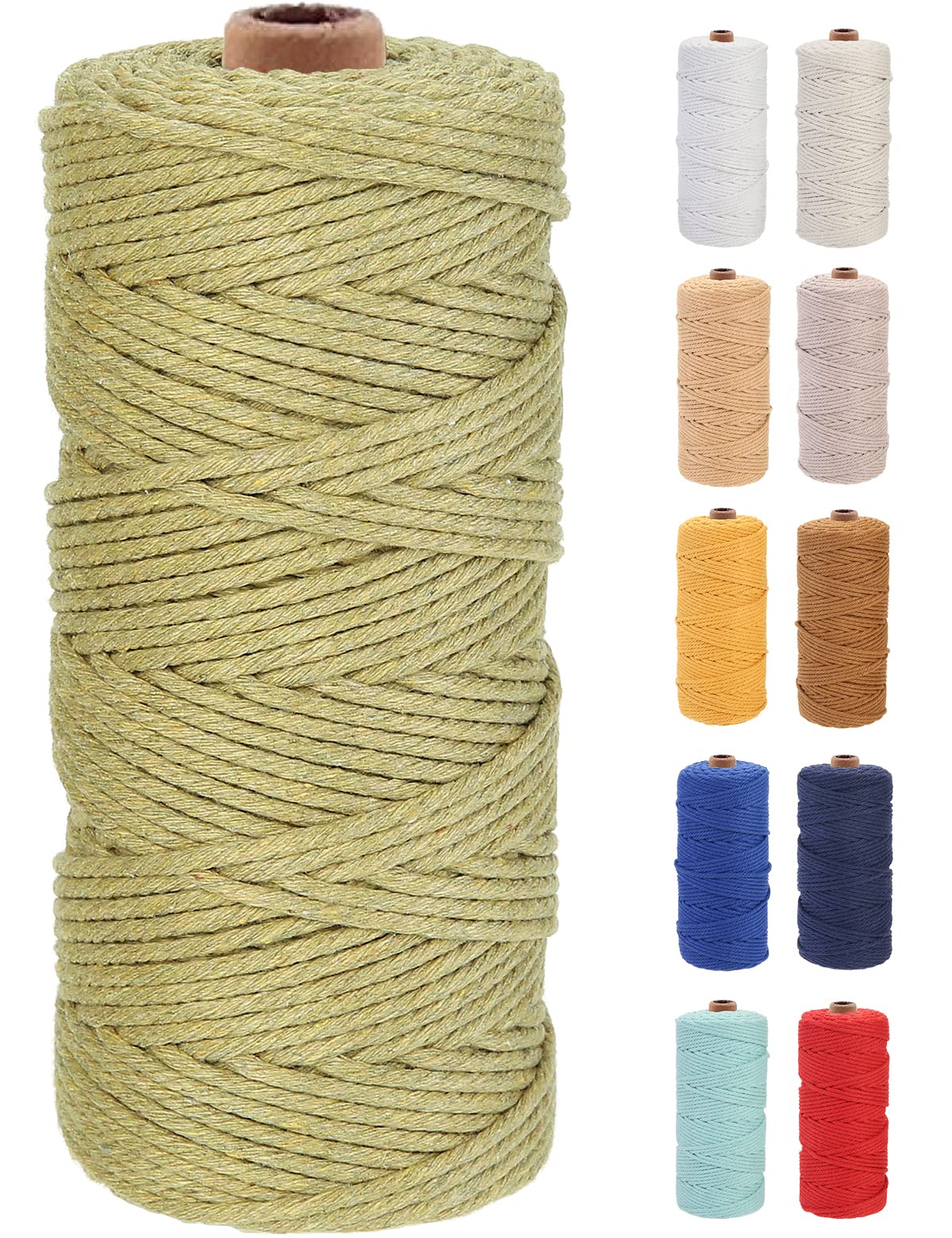 GOHOF Macrame Cord 3mm x 100m Premium Cotton Macrame Rope, 4 Strand Twisted Soft Cotton Cord, One of The Most Perfect Materials for Macrame Art, Cotton String Without Chemicals (Dark Khaki) — image 1