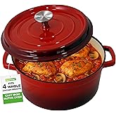NutriChef 5-Quart Cast Iron Dutch Oven with Lid – Pre-Seasoned Heavy Duty Enameled Pot for Roasting, Stews, Braising & Artisa