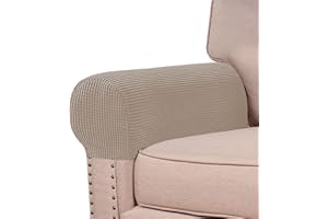Turquoize Stretch Armrest Covers for Chairs and Sofas Couch Arm Covers for Sofa Spandex Jacquard Armrest Cover Anti-Slip Furniture Protector Washable Armchair Slipcovers for Recliner Set of 2, Sand