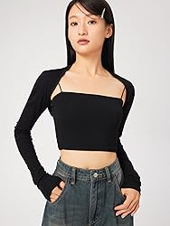 CIDER Solid Collarless Long Sleeve Crop