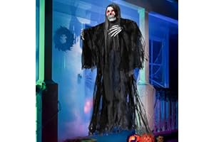 JOYIN 59” Halloween Animated Hanging Grim Reaper Decorations with Glowing Eyes and Creepy Sound, Halloween Skeleton Ghost Decorations for Haunted House Prop Decor, Outdoor/Indoor, Lawn Decorations