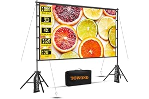 Outdoor Projector Screen with Stand, TOWOND 120 inch Portable Movie Screen, 16:9 HD Foldable Anti-Crease Projection Screen with Carry Bag for Home Theater Outdoor Indoor Support Double Sided
