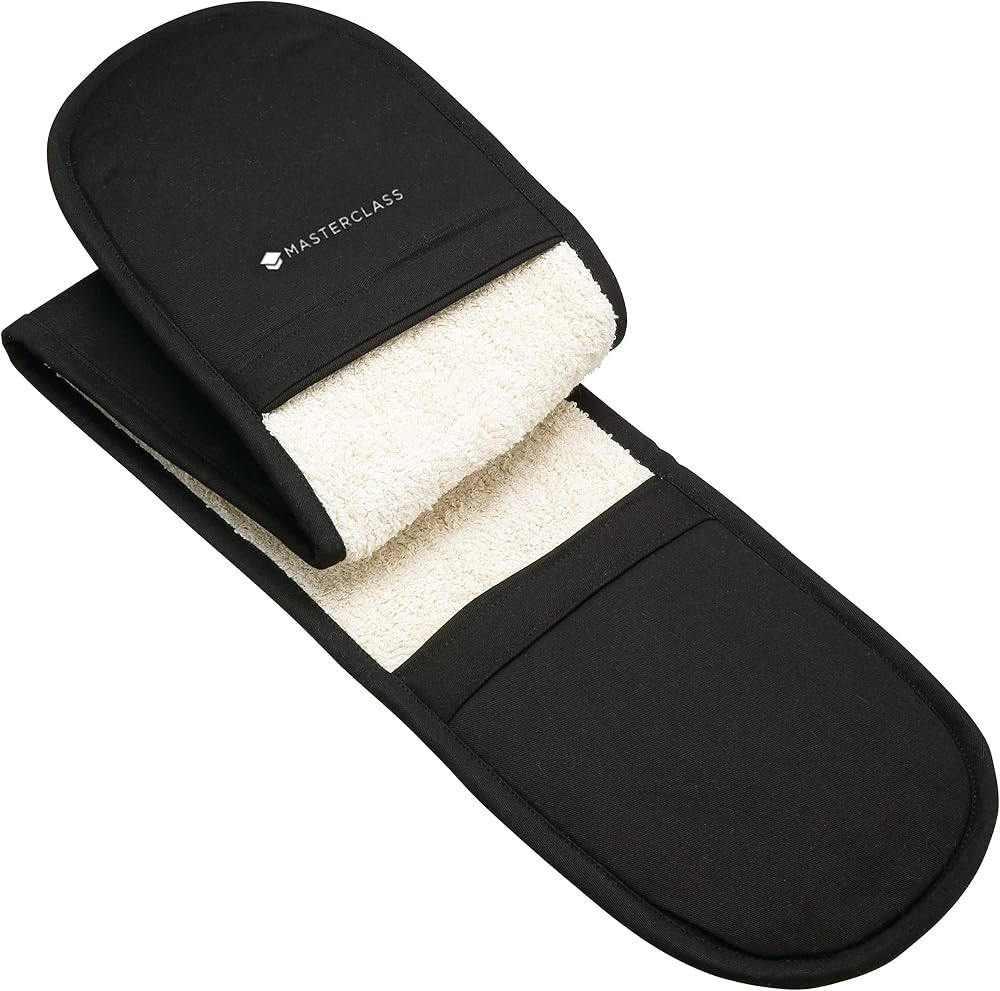 MasterClass Oven Gloves Heat Resistant Double-Sided Heavy-Duty Cotton Black