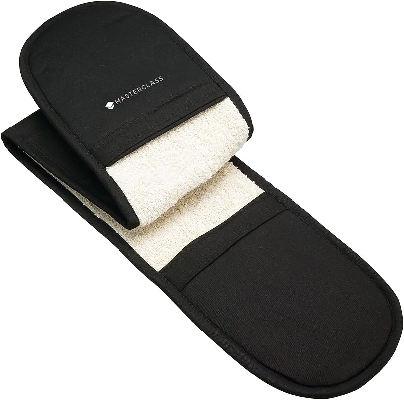MasterClass Oven Gloves Heat Resistant Double-Sided Heavy-Duty Cotton Black