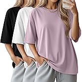 Velvelhall 3 Pack Women Oversized T-Shirts Loose Fit Workout Gym Shirts Crewneck Short Sleeve Tops Baggy Casual Basic Tee