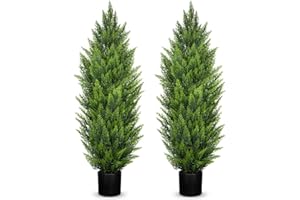 Briful 4ft Cedar Topiary Trees Artificial Outdoor Set of 2, Realistic Faux Cedar Pines with Pots, UV Resistant Christmas Greenery for Holiday Decor, Indoor Farmhouse Entryway Patio Door Plants