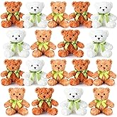 Hungdao 18 Pcs Stuffed Bears Bulk Gifts for Kids Boy Girl 10 Inch Cute Soft Plush Bear Stuffed Animals with Green Bow for Baby Shower Birthday Party(White, Dark Brown, Light Brown)