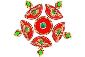 ARTISENIA Handmade Red Diya Premium Acrylic Diwali Rangoli Floor Decorations Table Decoration Studded Stones Sequins Traditional Festive Home Door Décor | Floor Wall Stickers RJV-008