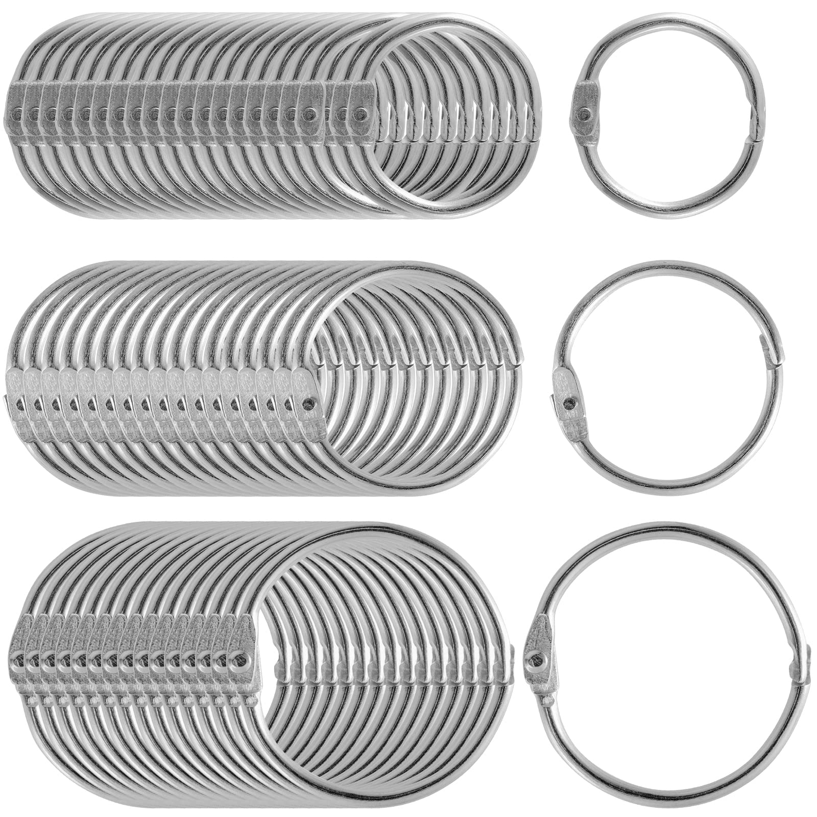 ZEONHEI Pack of 150 Silver Book Rings, 3 Sizes Metal Binder Index Cards Rings Book Rings, Loose Leaf Connector Binder Rings for Memo Tray, Name Tags, Key Rings, 20 mm 25 mm 30 mm
