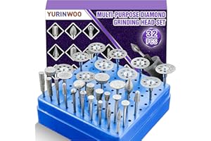 YURINWOO Diamond Grinding Bit Set for Dremel, Rotary Tool Grinding Cutting Wheel 1/8” Shank for Stone Glass Tile Jewelry Engraving Rock Etching Masonry Carving Metal Wood - 32Pc