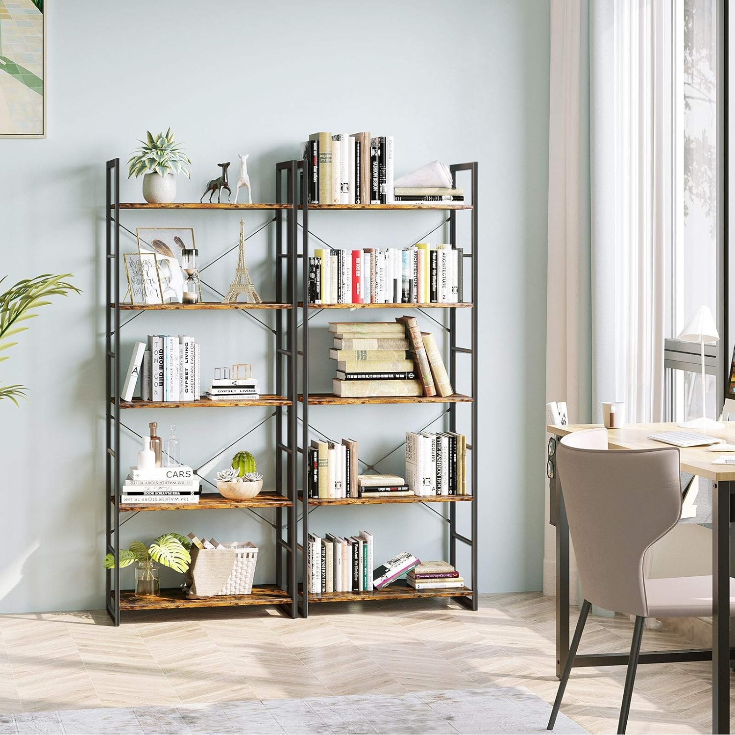 ODK Bookshelf, 5 Tier Tall Bookcase Shelf, Free Standing Units, Modern Book Shelf for Bedroom, Living Room and Home Office, Rustic Brown: Kitchen & Dining