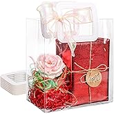 EUSOAR Clear Plastic Gift Bags with Handles, 6 Pcs 10"x6"x11" Medium Transparent Totes Bags with Champagne Bow, Shopping Graduation Gift Wrap Bag for Groceries Wedding Birthday Bridal Party Supplies