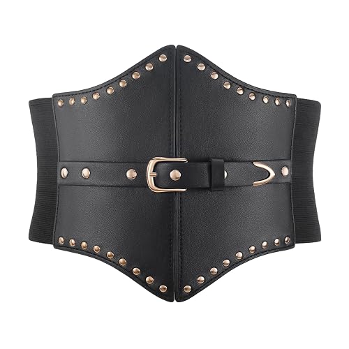 WERFORU Wide Corset Waist Belt for Women Rivet Elastic Waist Belt for Halloween Costume