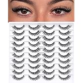 Azenlo False Eyelashes 20 Pairs Wispy Lashes Faux Mink Lashes 14mm 3D Fluffy Cat Eye Lashes （style 20-061)