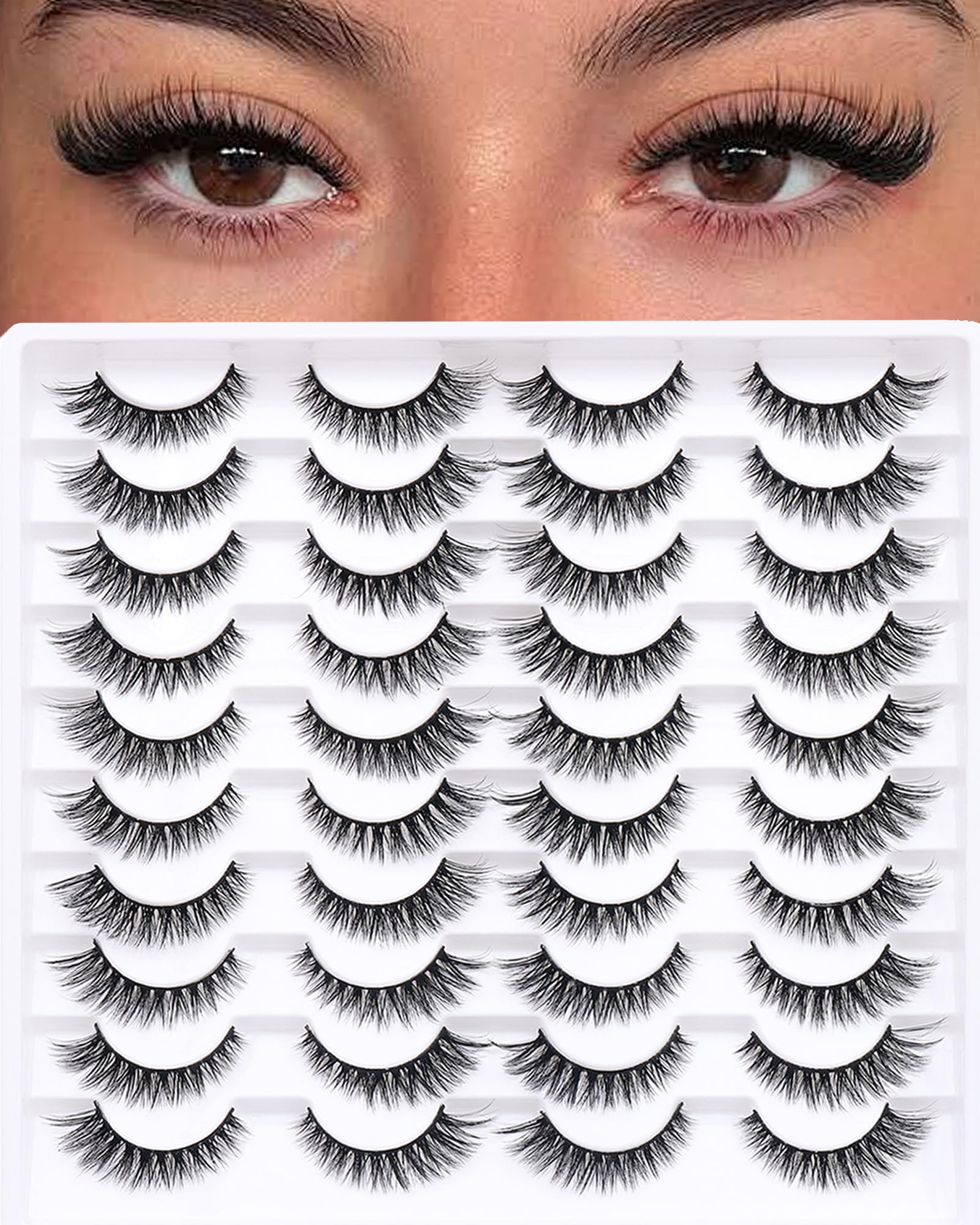 Photo 1 of Azenlo False Eyelashes 20 Pairs Wispy Lashes Faux Mink Lashes 14mm 3D Fluffy Cat Eye Lashes ?style 20-061)
