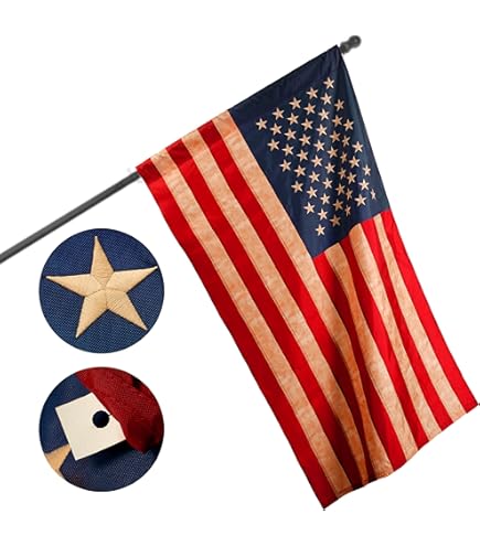 Briarwood Lane Tea Stained USA Applique Windsock – Patriotic American Flag – 60 Inches Long