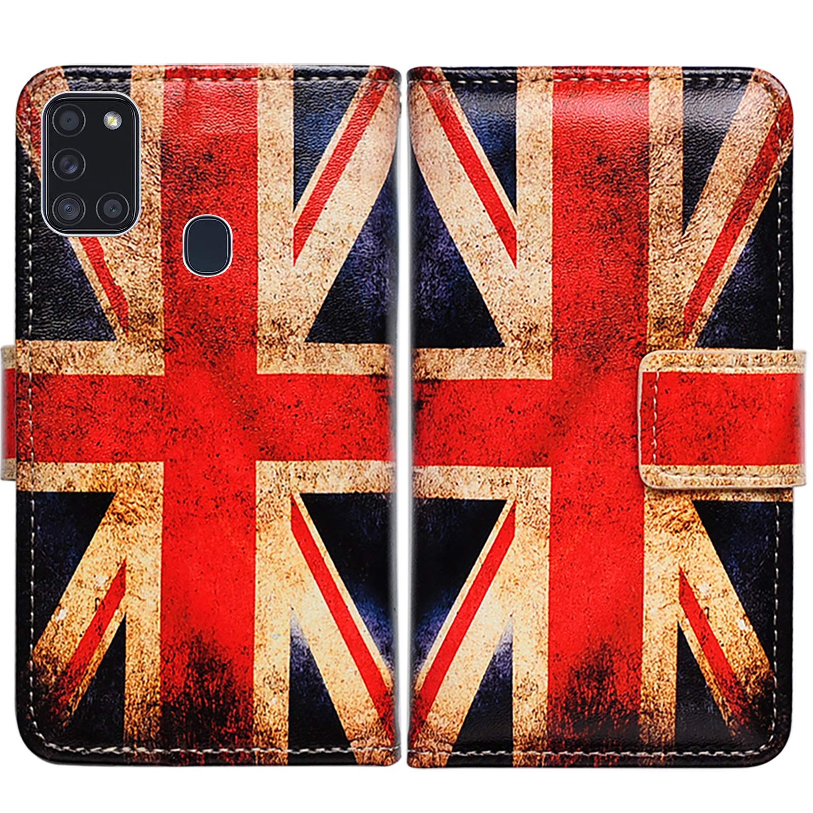 Bcov Galaxy A21s Case, Retro Union Jack Flag Leather Flip Case Wallet Cover with Card Slot Holder Kickstand For Samsung Galaxy A21s