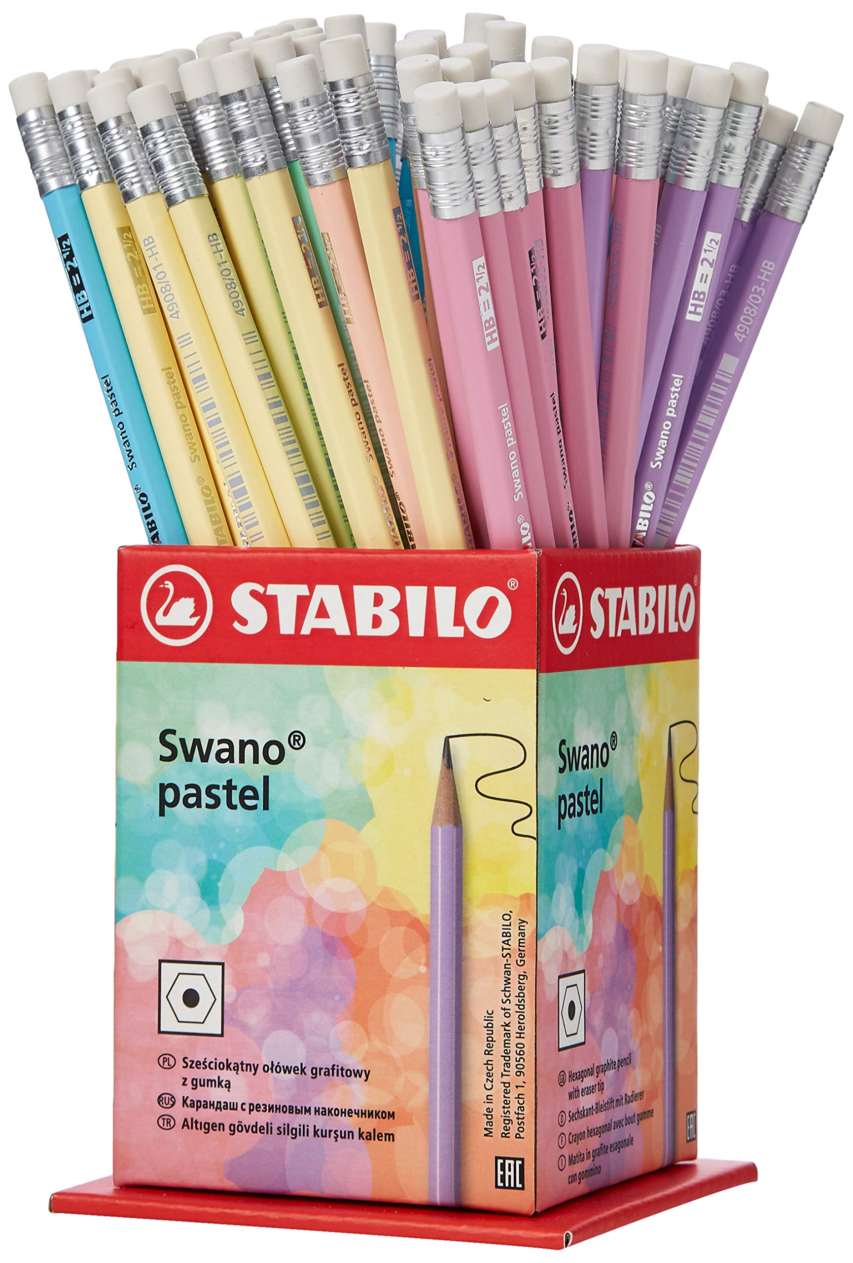 STABILO Graphite Pencil Swano Graphite Pastel HB Pencil Display of 72, Assorted, 4908/72-HB
