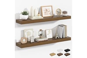 Heimlove 36 Inch Walnut Floating Shelves for Wall，36W x 6.5D Wall Shelves Set of 2，90cm & 36" Long Floating Shelf for Bathroo