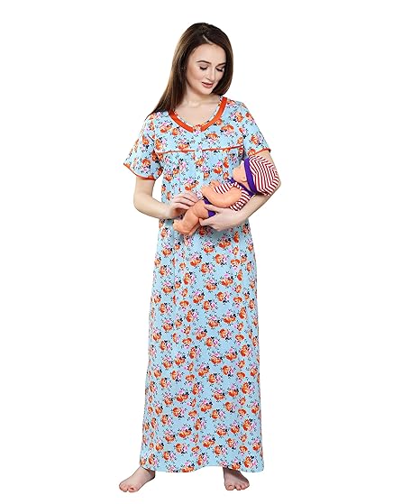 Women Printed Maternity Feeding Nighty 7037