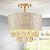 Pine Flicker 3-Light Capiz Shell Crystal Drum Ceiling Light, Coastal Style Close to Ceiling Light Fixture for Dining Room, Li