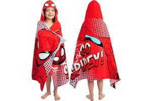 Marvel Spiderman Boys Beach Towel, Wearable Pool Swimming Towel, Wrap Hooded Towels for Kids, Kids Bath Towels, Red One Size