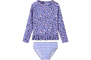 LIBREDGE Girls Long Sleeve Rash Guard 2-Piece Swimsuit Set Bathing Suits UPF 50+ Sun Protection 3-8 Years