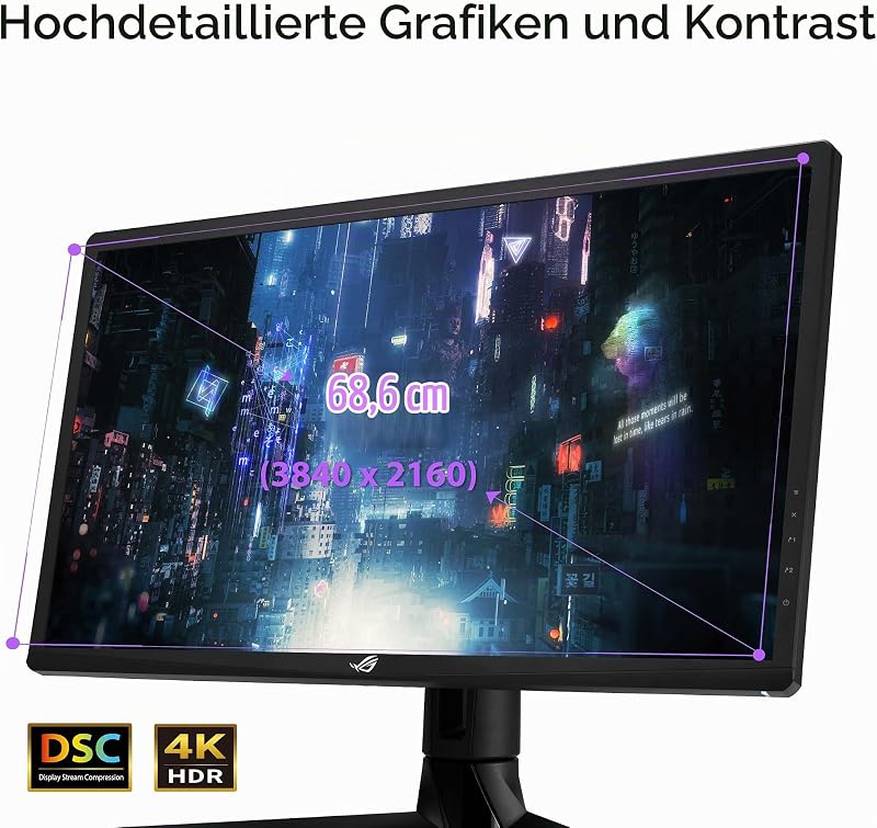 ROG Strix XG27UQR - 27 Zoll 4K UHD Gaming Monitor - 144 Hz, 1ms MPRT, G-Sync kompatibel, DisplayHDR 400, DSC - IPS Panel, 16:9, 3840x2160, DisplayPort, HDMI, USB, ergonomisch