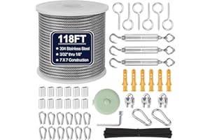 phepetroll 1/8" Wire Rope Kit 118FT Stainless Steel Aircraft Cable with M5 Turnbuckles, 7x7 Strand Core Vinyl Coated Guy Wire