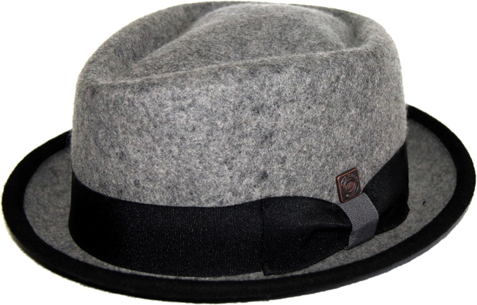 DASMARCA Mens Melange Wool Felt Diamond Crown Porkpie Hat