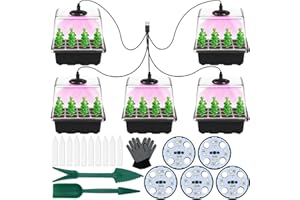 Seed Starter Tray With Grow Light, 5 Pack Greenhouse Mini Seeding Starter Kit with Adjustable Humidity Domes Covers Extra Lar