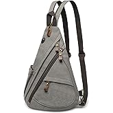 SUIKIHUM Vintage Canvas Sling Bag with Genuine Leather Zipper, 3 in 1 Crossbody, Backpack, and Chest Bag, for Travel, Hiking, 16x10x6 Inches, Gray