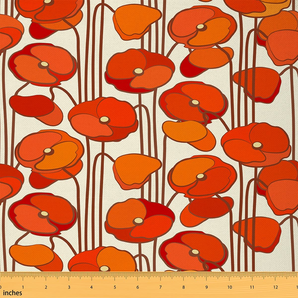 Poppy Flowers Upholstery Fabric by The Yard,Red Floral Botanical Reupholstery Fabric for Chairs,Rustic Garden Theme Decorative Fabric for Outdoor and Home DIY Projects,5 Yards,(L460*W150cm) Orange