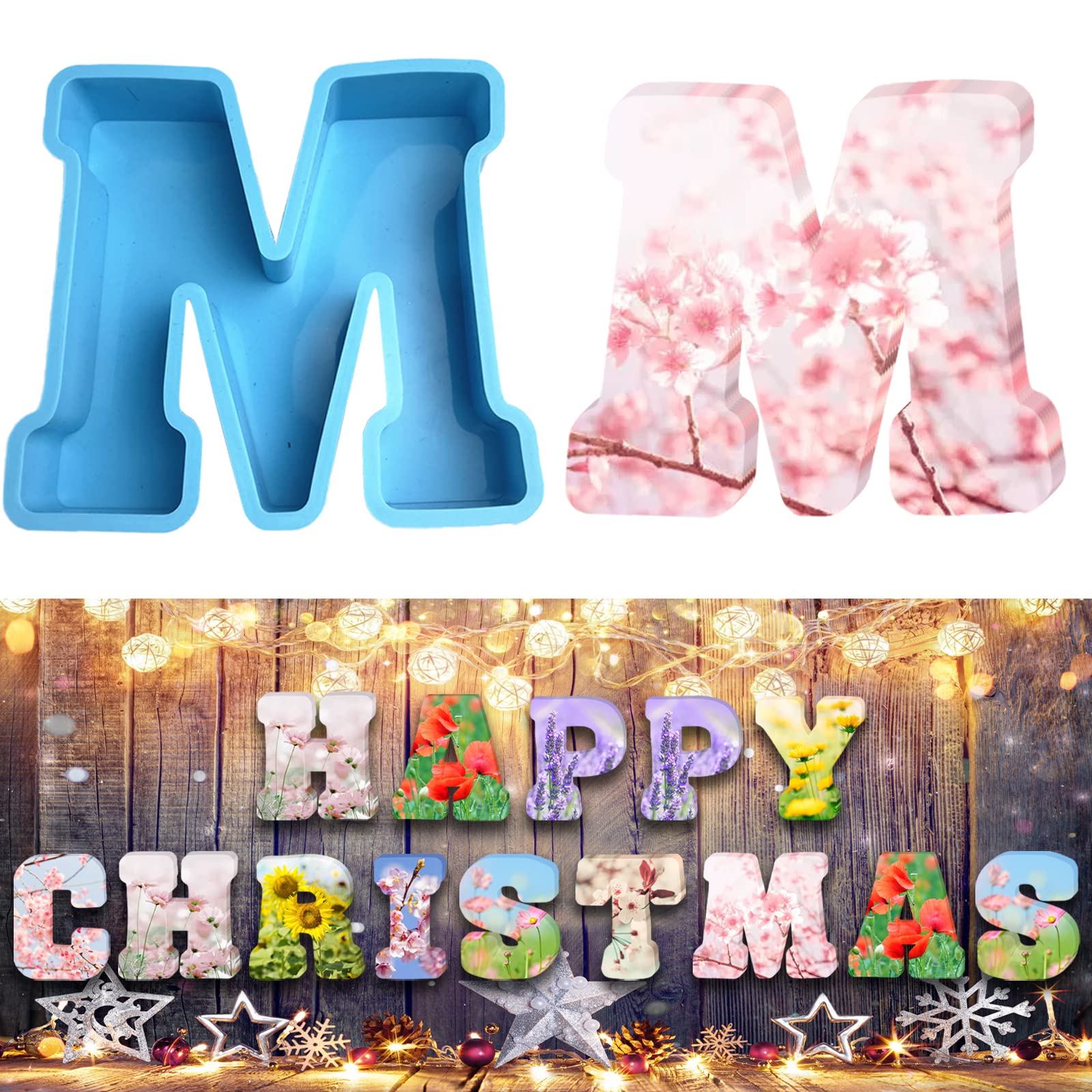 3D Alphabet Silicone Molds Large Letter Epoxy Molds for Resin 6 Inch DIY Resin Casting Letter Moulds Chocolate Baking Molds for Birthday Wedding Party Christmas Art Craft Ornaments (M)
